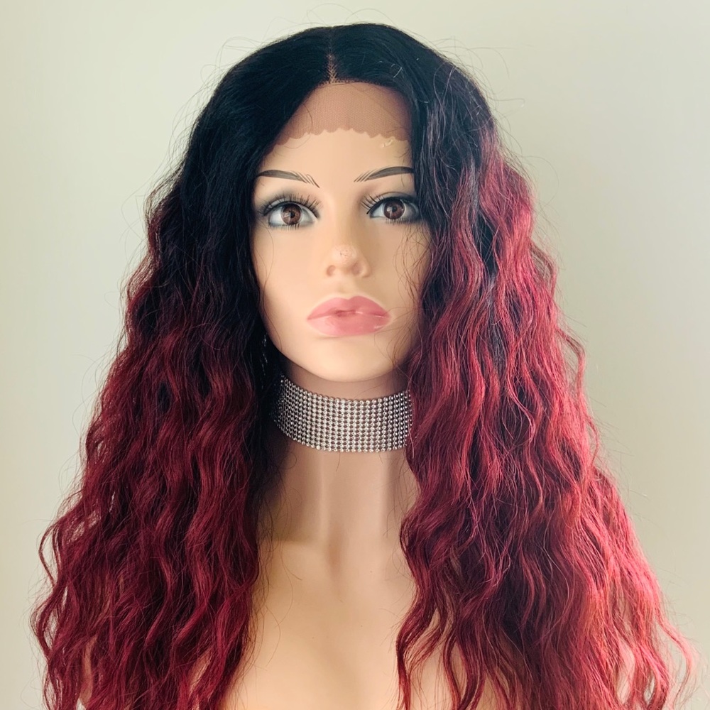 26” Ombre Burgundy Premium Synthetic Fiber Lace Front Wig